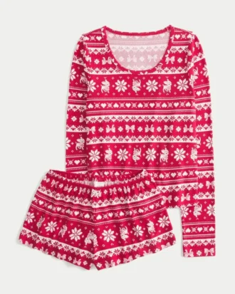 Always Cozy Langarm-Shirt mit Rundhalsausschnitt und Shorts im Set