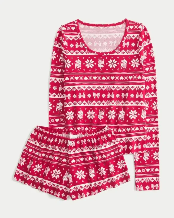 Always Cozy Langarm-Shirt mit Rundhalsausschnitt und Shorts im Set