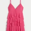 Babydoll-Minikleid mit V-Ausschnitt und Rüschen