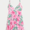 Babydoll-Minikleid mit V-Ausschnitt und Rüschen