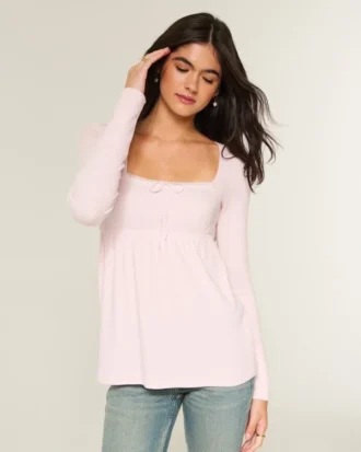 babydoll oberteil mit langen rmeln und einfacher spitzenverzierung 1 330x413 - Babydoll-Oberteil mit langen &Auml;rmeln und einfacher Spitzenverzierung