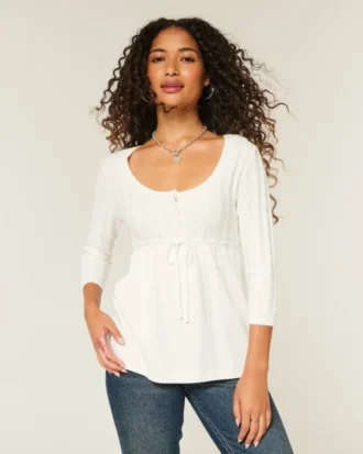Babydoll-Pullover mit Zopfmuster