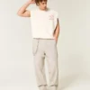 Baggy-Hose aus Leinenmischgewebe mit elastischem Bund