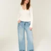 Baggy-Jeans mit niedriger Leibhöhe, heller Waschung und Kettenstickerei