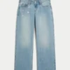 Baggy-Jeans mit niedriger Leibhöhe, heller Waschung und Kettenstickerei