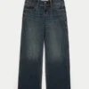 Baggy-Jeans mit niedriger Leibhöhe und dunkler Waschung im Y2K-Stil