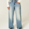 Baggy-Jeans mit niedriger Leibhöhe, Y2K-Stil, mittelstark gewaschen