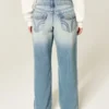 Baggy-Jeans mit niedriger Leibhöhe, Y2K-Stil, mittelstark gewaschen