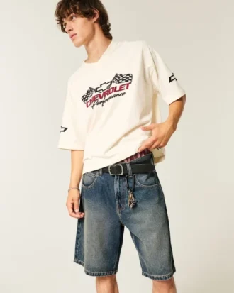 Baggy-Jeansshorts mit Schlangengrafik