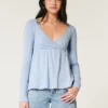 Bequemes Langarm-Babydoll-Oberteil mit Pointelle-Strick