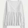 Bequemes Langarm-Babydoll-Oberteil mit Pointelle-Strick