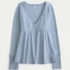 Bequemes Langarm-Babydoll-Oberteil mit Pointelle-Strick