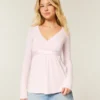 Bequemes langärmeliges Babydoll-Oberteil mit Wickelausschnitt