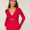 Bequemes langärmeliges Babydoll-Oberteil mit Wickelausschnitt