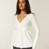 Bequemes langärmeliges Babydoll-Oberteil mit Wickelausschnitt