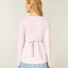 Bequemes langärmeliges Babydoll-Oberteil mit Wickelausschnitt
