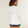 Bequemes langärmeliges Babydoll-Oberteil mit Wickelausschnitt