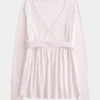 Bequemes langärmeliges Babydoll-Oberteil mit Wickelausschnitt