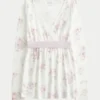 Bequemes langärmeliges Babydoll-Oberteil mit Wickelausschnitt