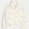 Bestickte Sherpa-Fleecejacke