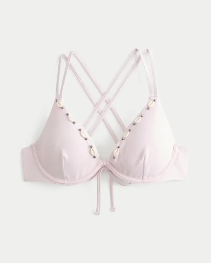 Bikini-Oberteil mit Muschelverzierung, Trägern am Rücken und Bügeln