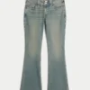 Bootcut-Jeans mit niedriger Leibhöhe, Butterfly-Stickerei und mittlerer Waschung