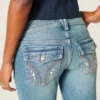 Bootcut-Jeans mit niedriger Leibhöhe, mittlerer Waschung und floraler Stickerei