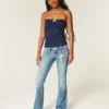 Bootcut-Jeans mit niedriger Leibhöhe, mittlerer Waschung und floraler Stickerei