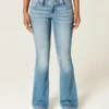 Bootcut-Jeans mit niedriger Leibhöhe, mittlerer Waschung und floraler Stickerei