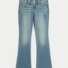 Bootcut-Jeans mit niedriger Leibhöhe, mittlerer Waschung und floraler Stickerei