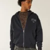Boxy Hollywood Grafik-Kapuzenjacke mit Reißverschluss