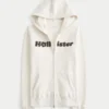 Chenille-Logo-Grafik-Hoodie mit Reißverschluss