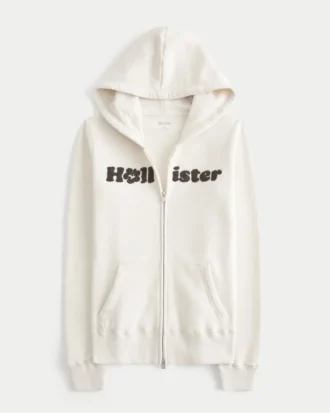 Chenille-Logo-Grafik-Hoodie mit Reißverschluss