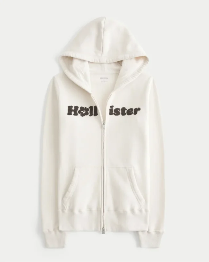 Chenille-Logo-Grafik-Hoodie mit Reißverschluss