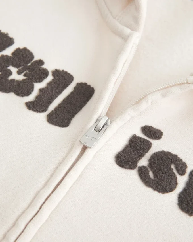 Chenille-Logo-Grafik-Hoodie mit Reißverschluss