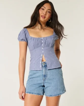 Curvy High-Rise Relaxed Denim Shorts in mittlerer Waschung, 5″