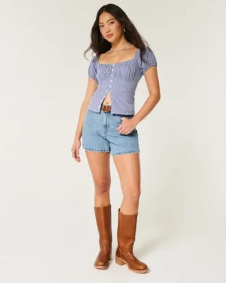 Curvy High-Rise Relaxed Denim Shorts in mittlerer Waschung, 5″
