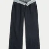 Curvy Low-Rise Dark Wash Foldover Waist Baggy Jeans