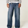 Dunkel gewaschene Jeans mit Logo-Stickerei Super Baggy Jeans