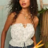 Easy Crop Trägerloses Tube-Top mit Spitzeneinsatz