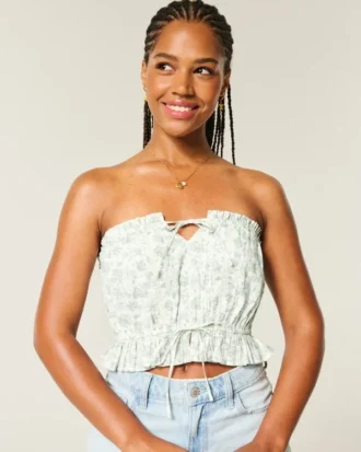 Easy Crop Trägerloses Tube-Top mit Spitzeneinsatz