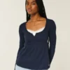 Einfach zu bindendes Henley-Babydoll-Oberteil