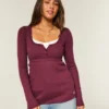 Einfach zu bindendes Henley-Babydoll-Oberteil