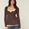 Einfach zu bindendes Henley-Babydoll-Oberteil