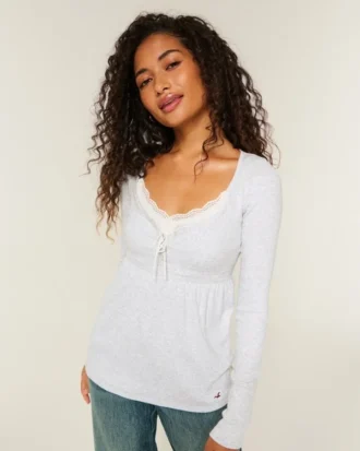 Einfach zu bindendes Henley-Babydoll-Oberteil