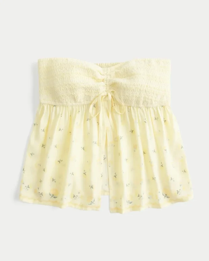 Einfaches trägerloses Babydoll-Oberteil mit gesmoktem Brustbereich