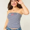 Geripptes, trägerloses, besticktes Tube-Top mit Kirschmotiv