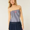 Geripptes, trägerloses, besticktes Tube-Top mit Kirschmotiv