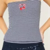 Geripptes, trägerloses, besticktes Tube-Top mit Kirschmotiv