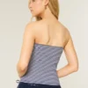 Geripptes, trägerloses, besticktes Tube-Top mit Kirschmotiv
